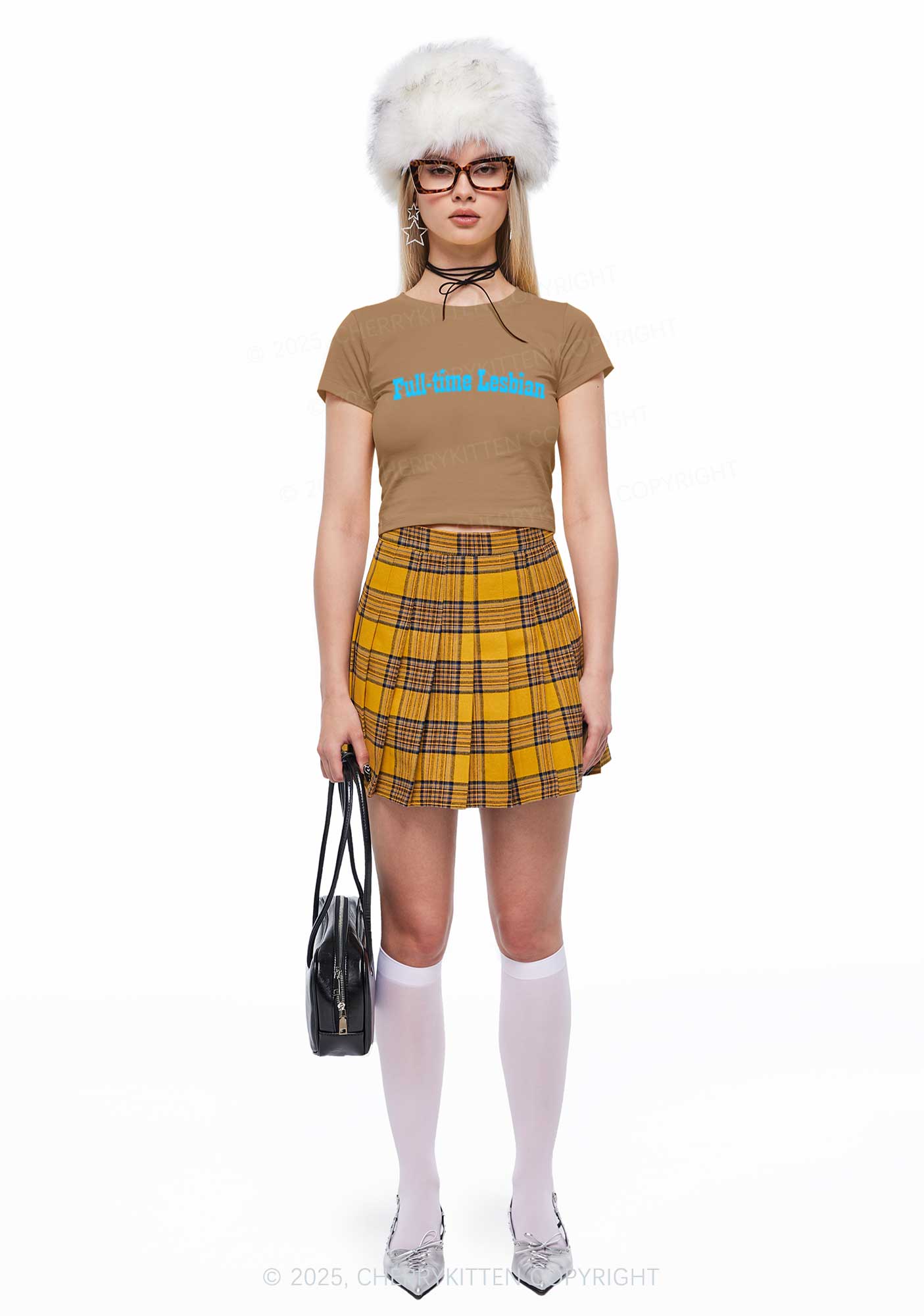 Full Time Lesbian Pride Y2K Baby Tee Cherrykitten