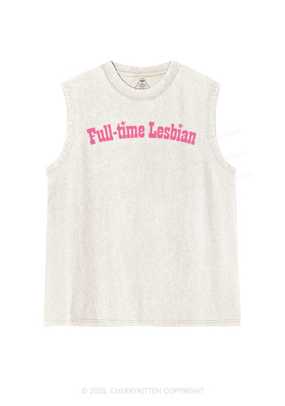 Full Time Lesbian Pride Y2K Washed Muscle Tank Cherrykitten