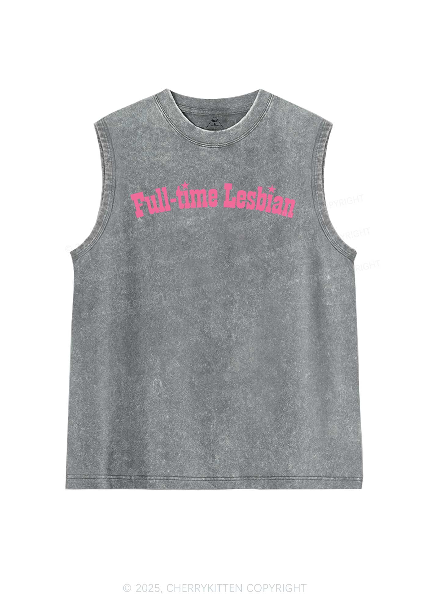 Full Time Lesbian Pride Y2K Washed Muscle Tank Cherrykitten