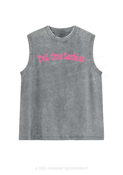 Full Time Lesbian Pride Y2K Washed Muscle Tank Cherrykitten