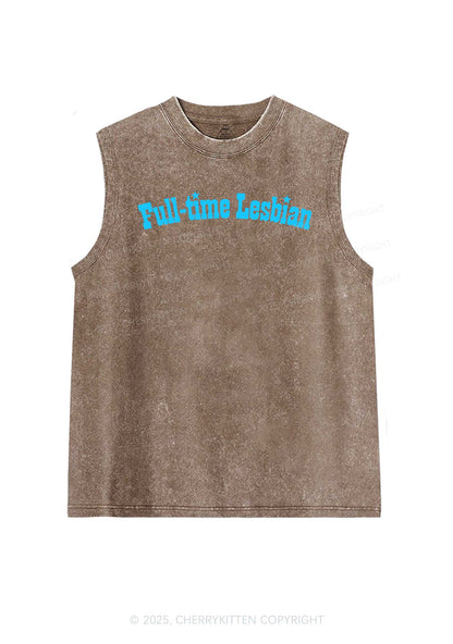 Full Time Lesbian Pride Y2K Washed Muscle Tank Cherrykitten