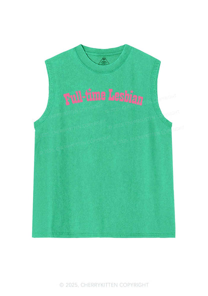 Full Time Lesbian Pride Y2K Washed Muscle Tank Cherrykitten