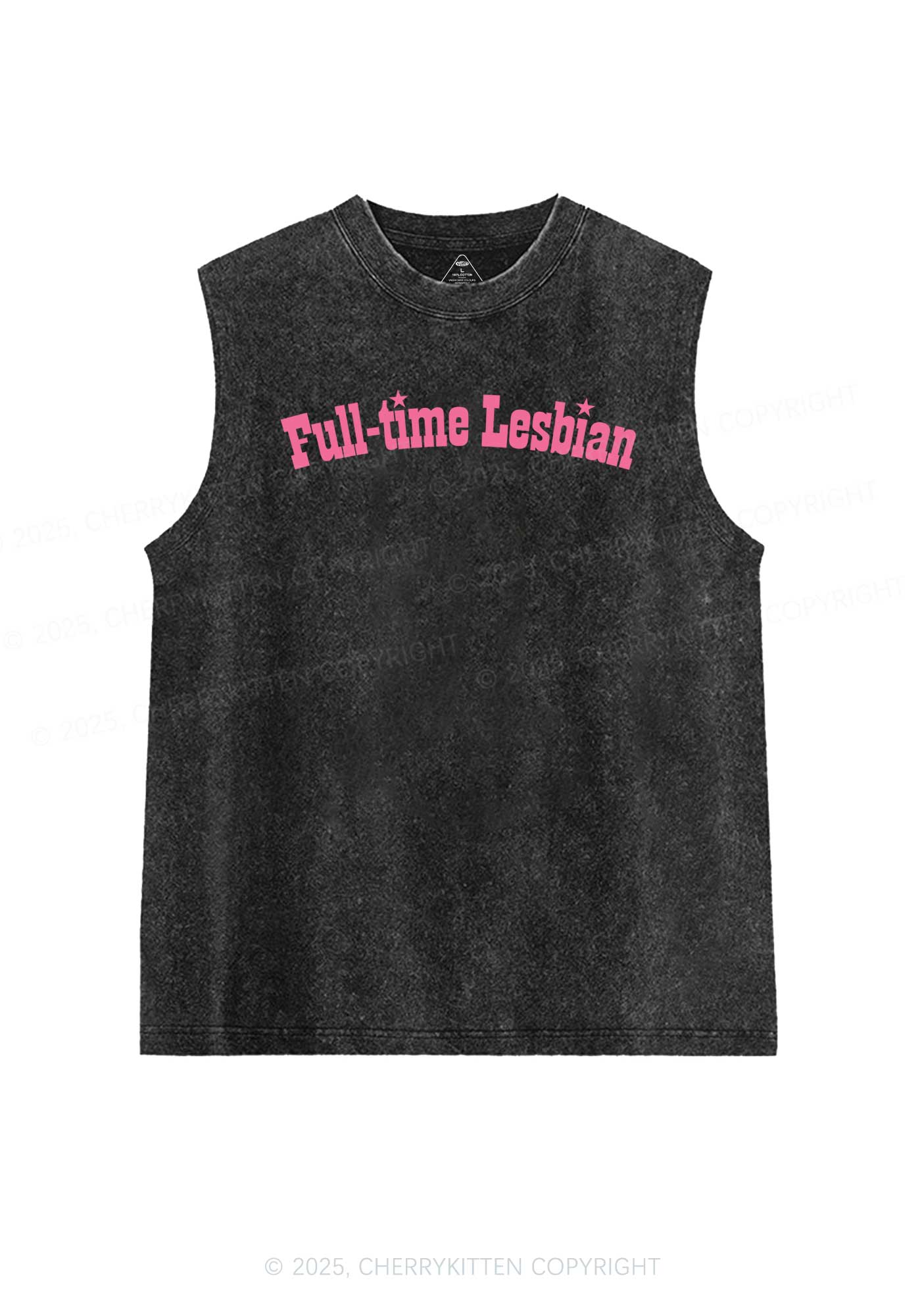 Full Time Lesbian Pride Y2K Washed Muscle Tank Cherrykitten