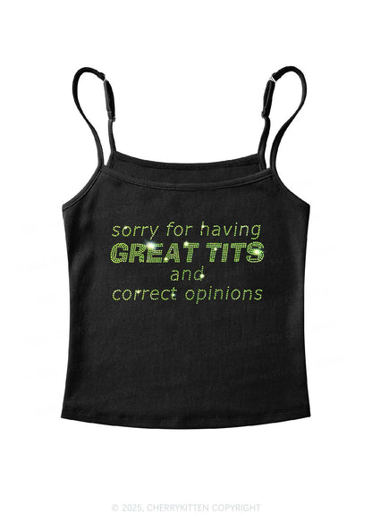 Rhinestone Sorry For Having Correct Opinions Y2K Spaghetti Strap Cami Cherrykitten