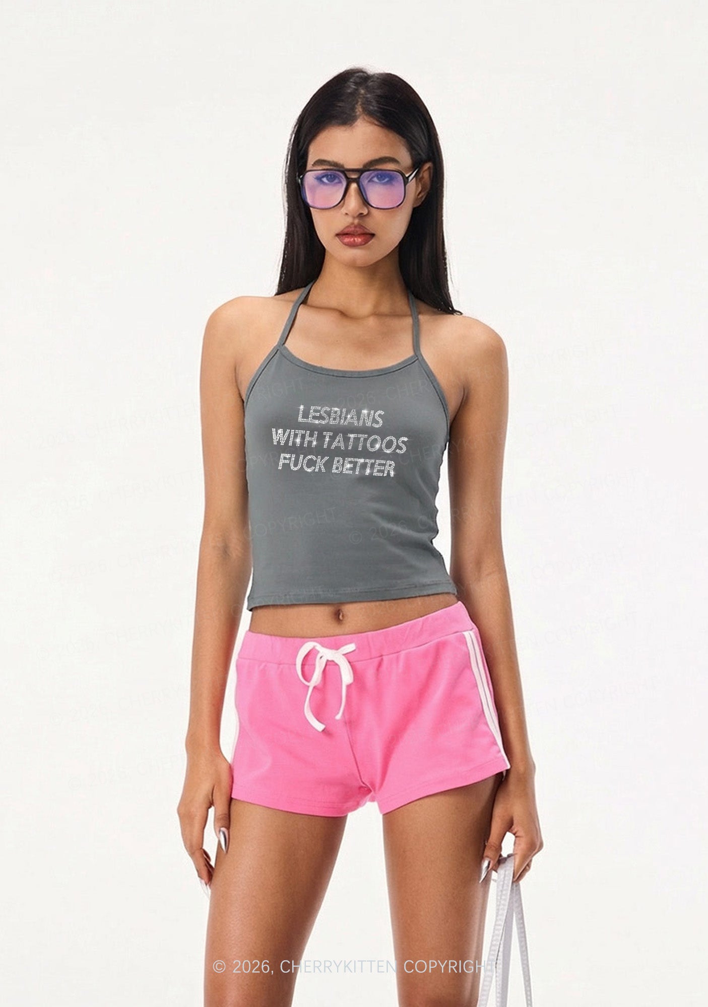 Rhinestone Lesbians With Tattoos Fxxk Better Pride Y2K Halter Neck Cami Cherrykitten
