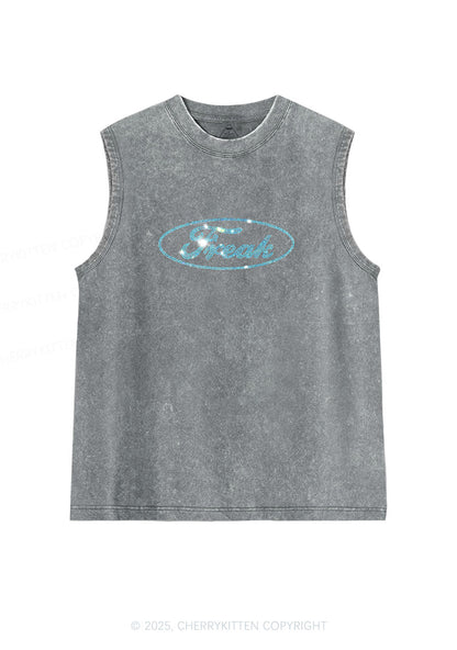 Rhinestone Oval Freak Y2K Washed Muscle Tank Cherrykitten