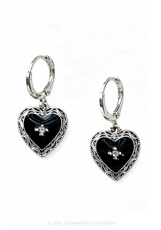 Black Heart Y2K Earrings Cherrykitten