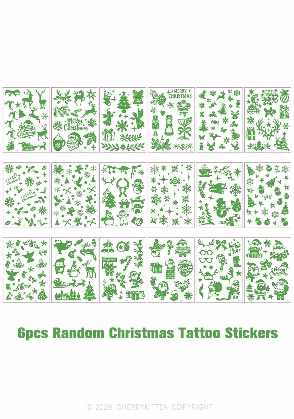 6pcs Random Christmas Stickers Y2K Temporary Tattoo Cherrykitten