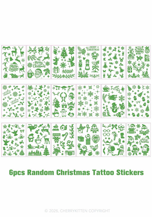 6pcs Random Christmas Stickers Y2K Temporary Tattoo Cherrykitten