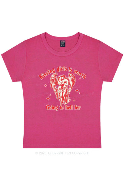 Kissing Girls To Hell Pride Y2K Baby Tee Cherrykitten