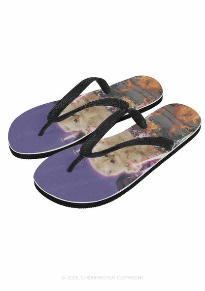 Super Power Kitten Y2K Print Flip Flops Cherrykitten
