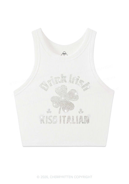 Rhinestone Drink Irish Kiss Italian St Patricks Y2K Crop Tank Top Cherrykitten