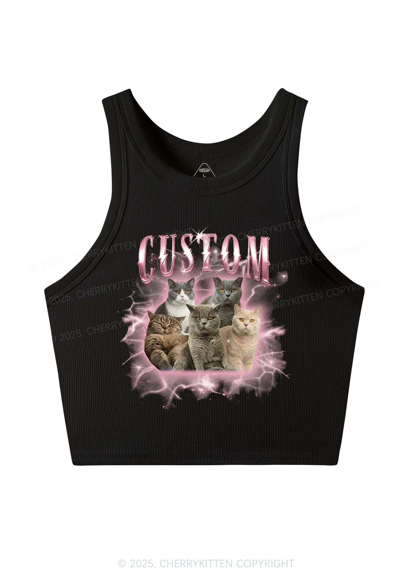 Custom Cat Photo Art Y2K Crop Tank Top Cherrykitten
