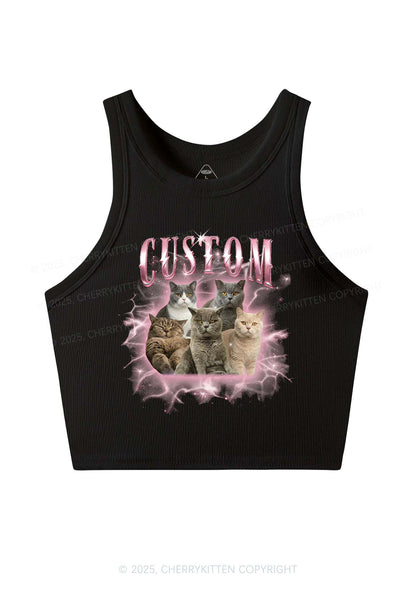 Custom Cat Photo Art Y2K Crop Tank Top Cherrykitten
