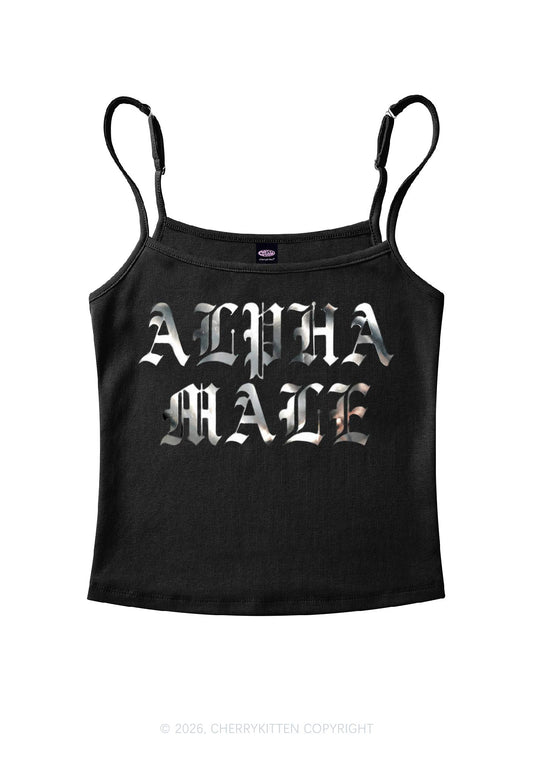 Alpha Male Silver Foil Printed Y2K Spaghetti Strap Cami Cherrykitten