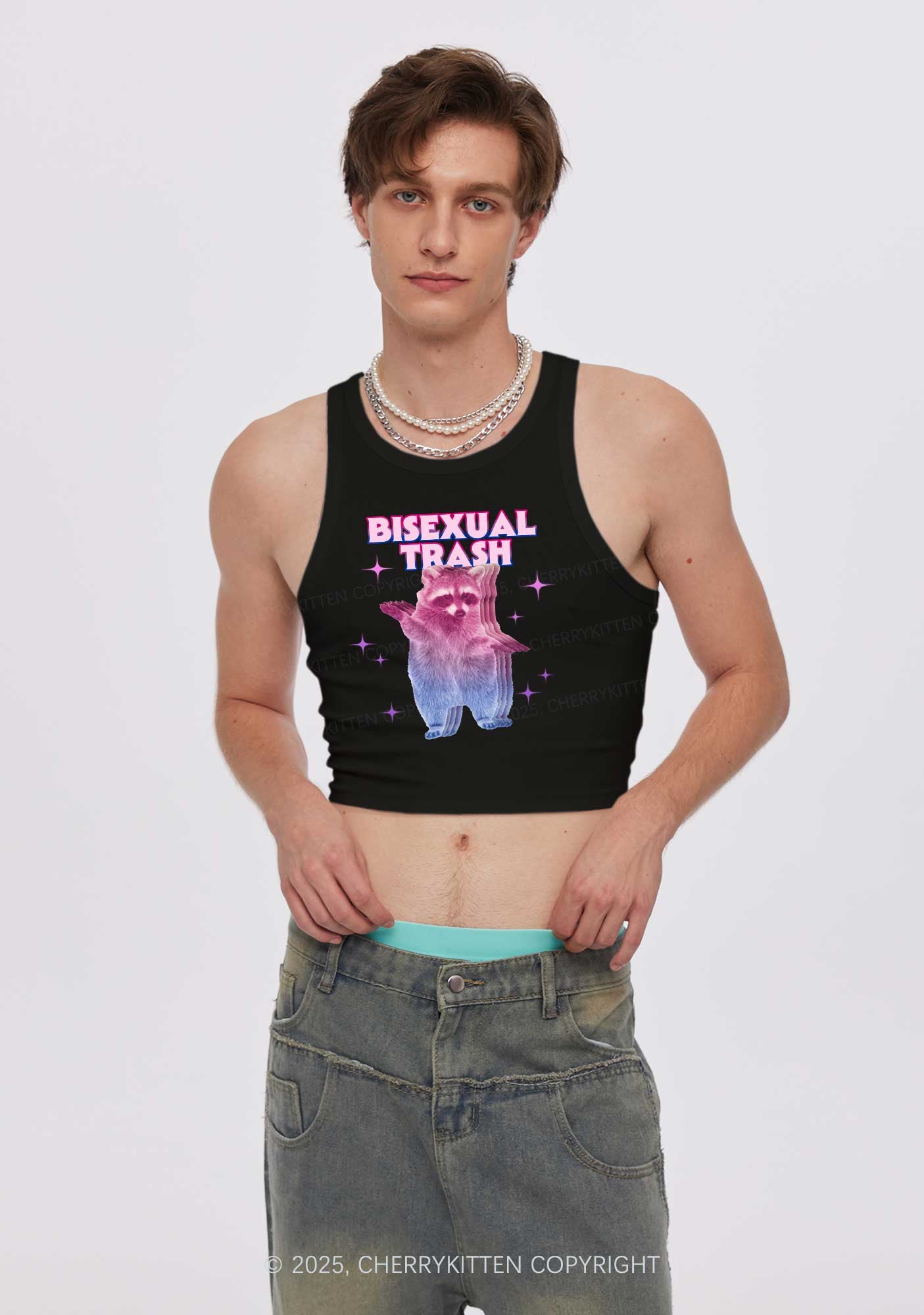 Bisexual Trash Raccoon Pride Y2K Crop Tank Top Cherrykitten