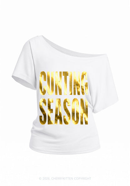 Cxxting Season Silver Foil Printed Y2K Off Shoulder Tee Cherrykitten