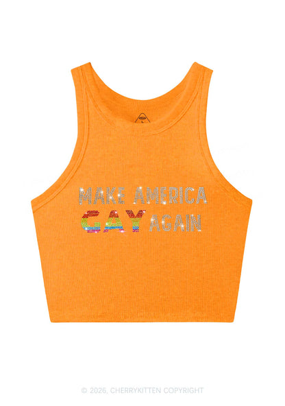 Rhinestone Make America Gay Again Pride Y2K Crop Tank Top Cherrykitten