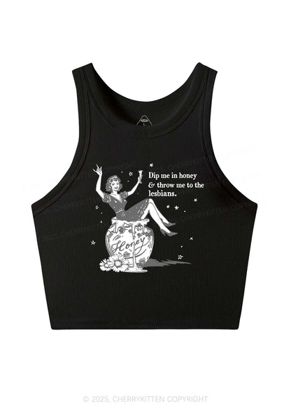 Throw Me To The Lesbians Pride Y2K Crop Tank Top Cherrykitten