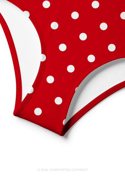 White Dots On Red Y2K Print Bikini Set Cherrykitten
