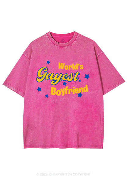 Worlds Gayest Boyfriend Pride Y2K Shirts Washed Tee Cherrykitten