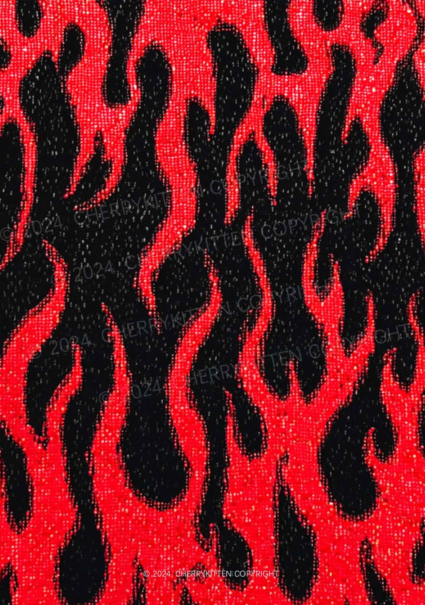 Red Flame Y2K Print Bikini Set Cherrykitten