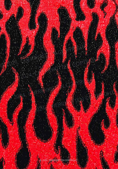 Red Flame Y2K Print Bikini Set Cherrykitten