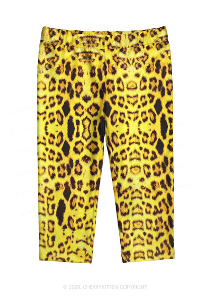 Yellow Leopard Y2K Print Capri Pants Cherrykitten