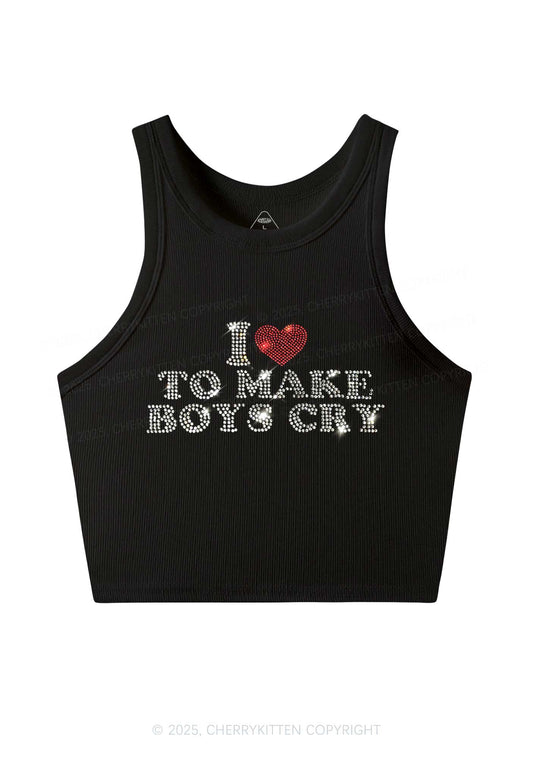 Rhinestone Love To Make Boys Cry Y2K Crop Tank Top Cherrykitten