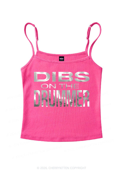 Dibs On The Drummer Silver Foil Printed Y2K Spaghetti Strap Cami Cherrykitten