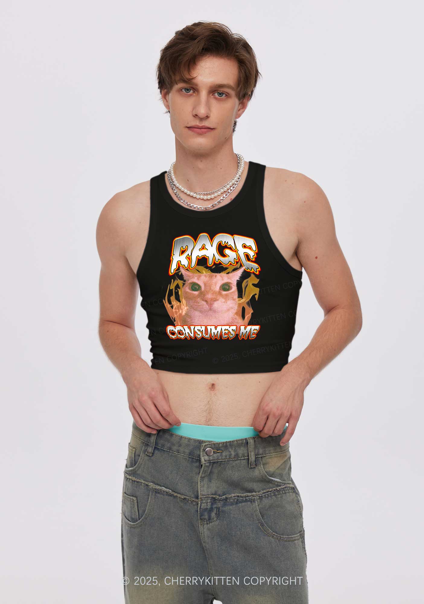 Rage Consumes Me Cat Y2K Crop Tank Top Cherrykitten