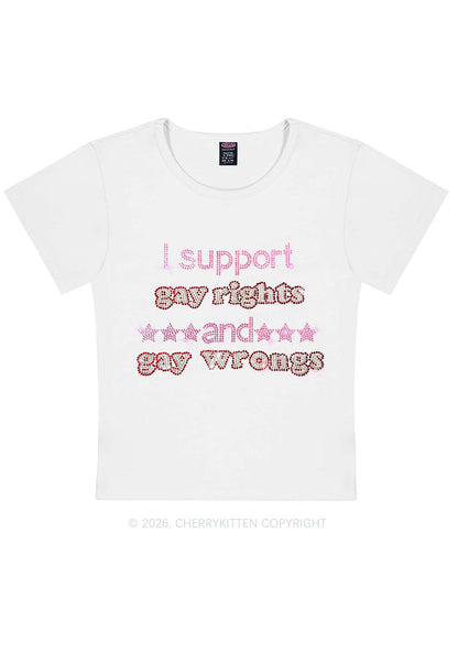 Rhinestone I Support Gay Rights Y2K Baby Tee Cherrykitten