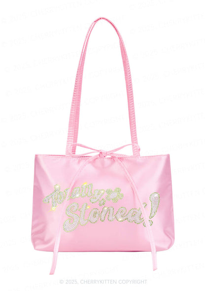 Rhinestone Totally Stoned Y2K Satin Bags Cherrykitten