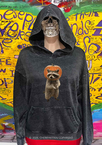 Halloween Silly Raccoon Y2K Washed Hoodie Cherrykitten