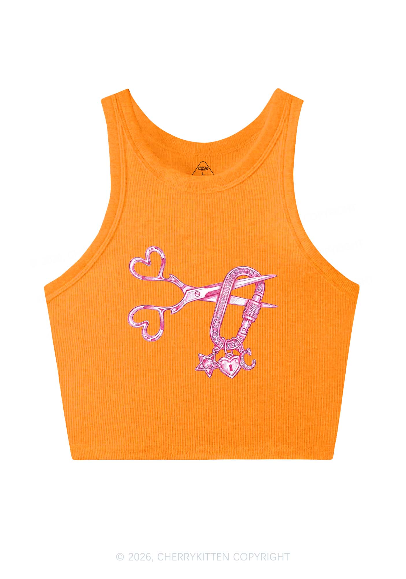 Pink Scissors Lock Charm Pride Y2K Crop Tank Top Cherrykitten