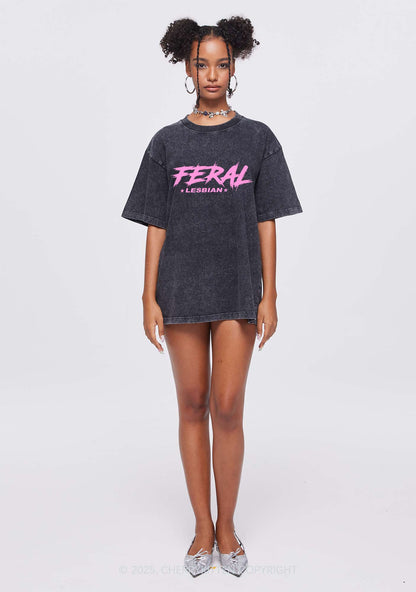 Feral Lesbian Pride Y2K Shirts Washed Tee Cherrykitten