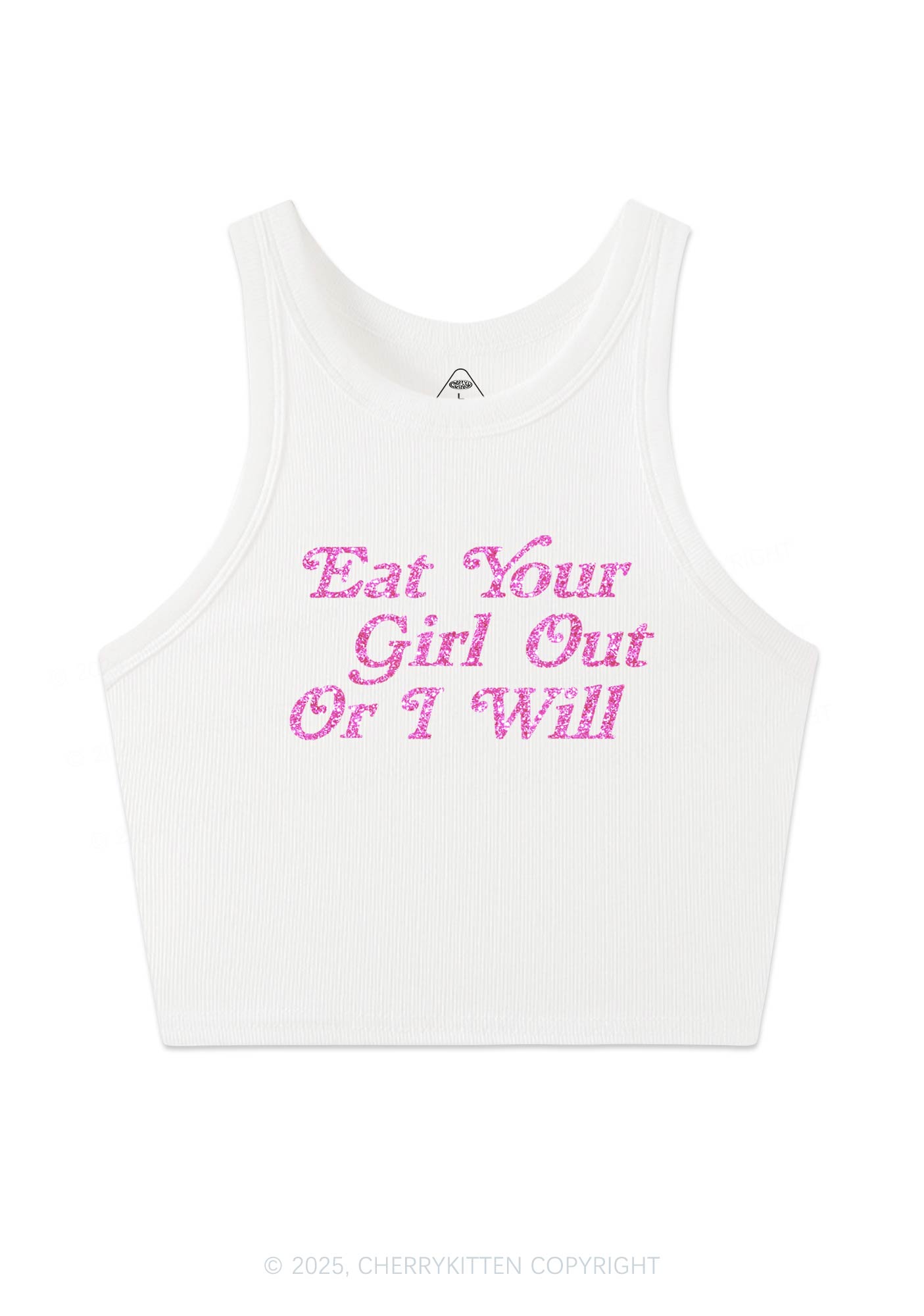 Glitter Eat Your Girl Out Y2K Crop Tank Top Cherrykitten