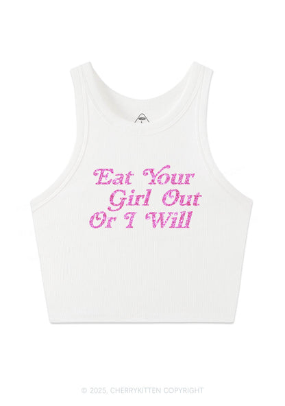 Glitter Eat Your Girl Out Y2K Crop Tank Top Cherrykitten