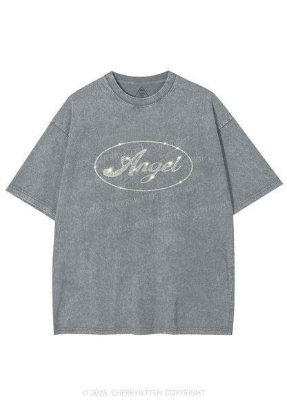 Rhinestone Angel Y2K Shirts Washed Tee Cherrykitten