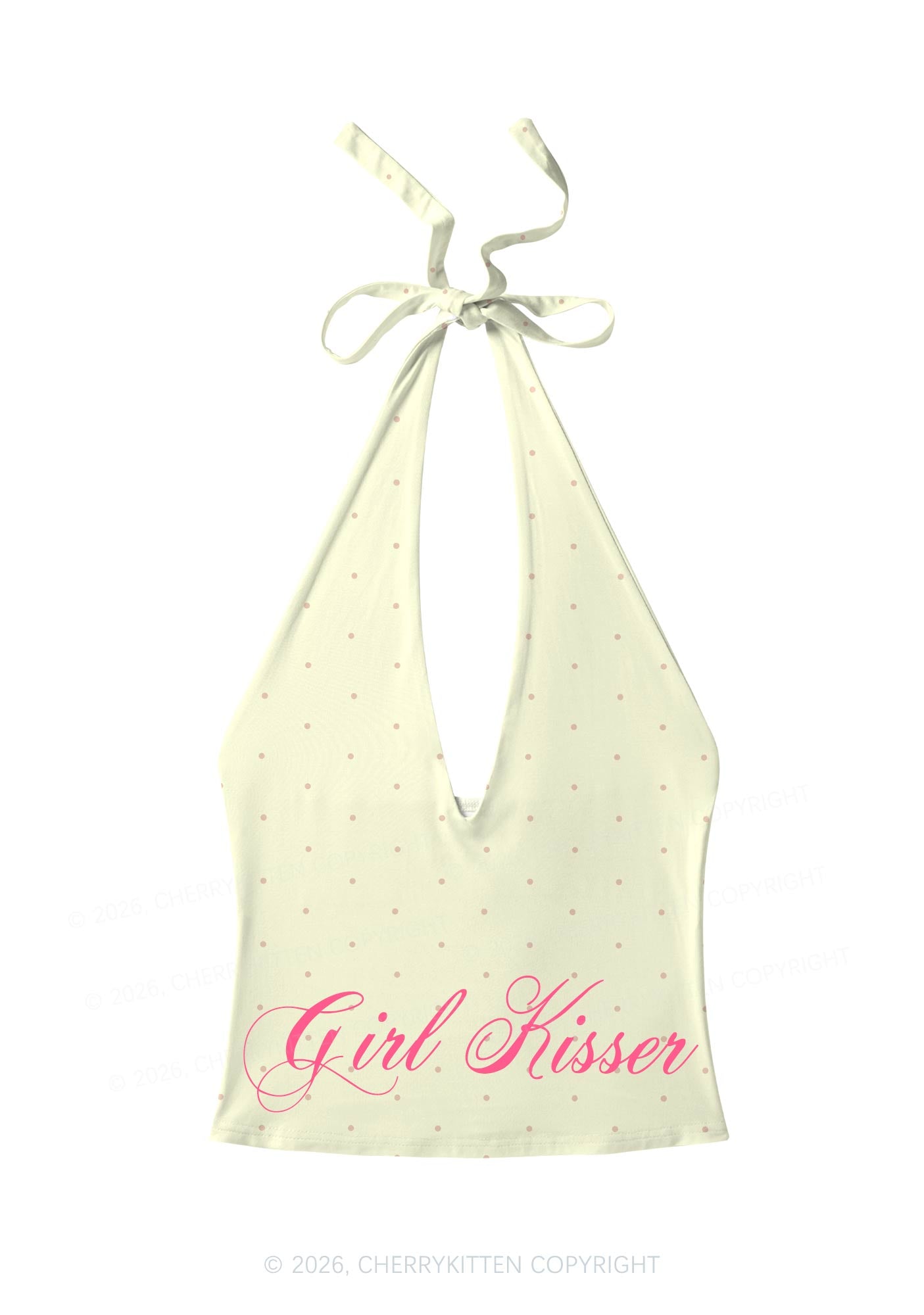 Girl Kisser Yellow Dots Pride Y2K Print Halter Deep V Neck Cami Cherrykitten