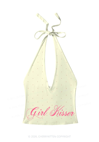 Girl Kisser Yellow Dots Pride Y2K Print Halter Deep V Neck Cami Cherrykitten