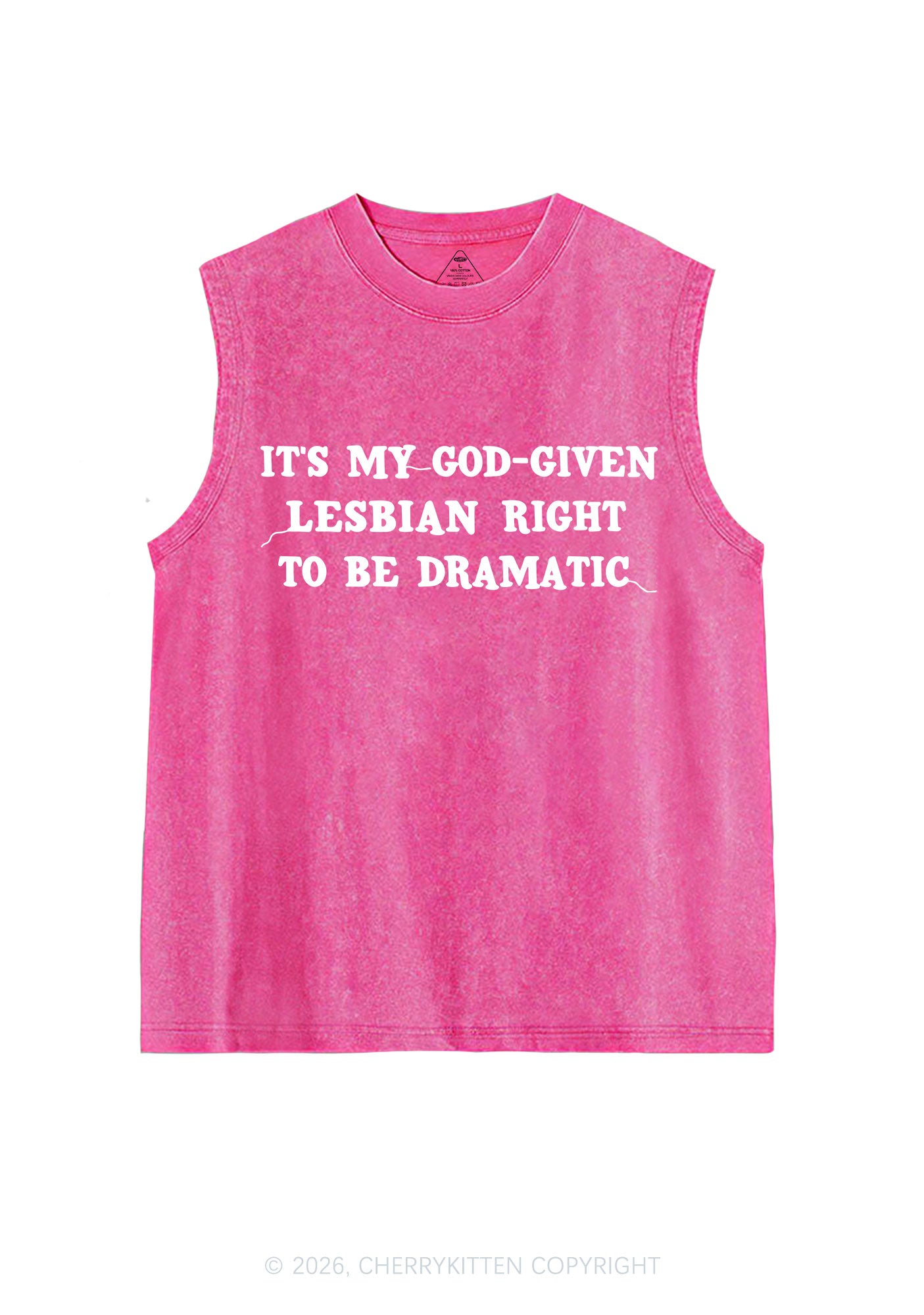 God Given Lesbian Right Pride Y2K Washed Muscle Tank Cherrykitten