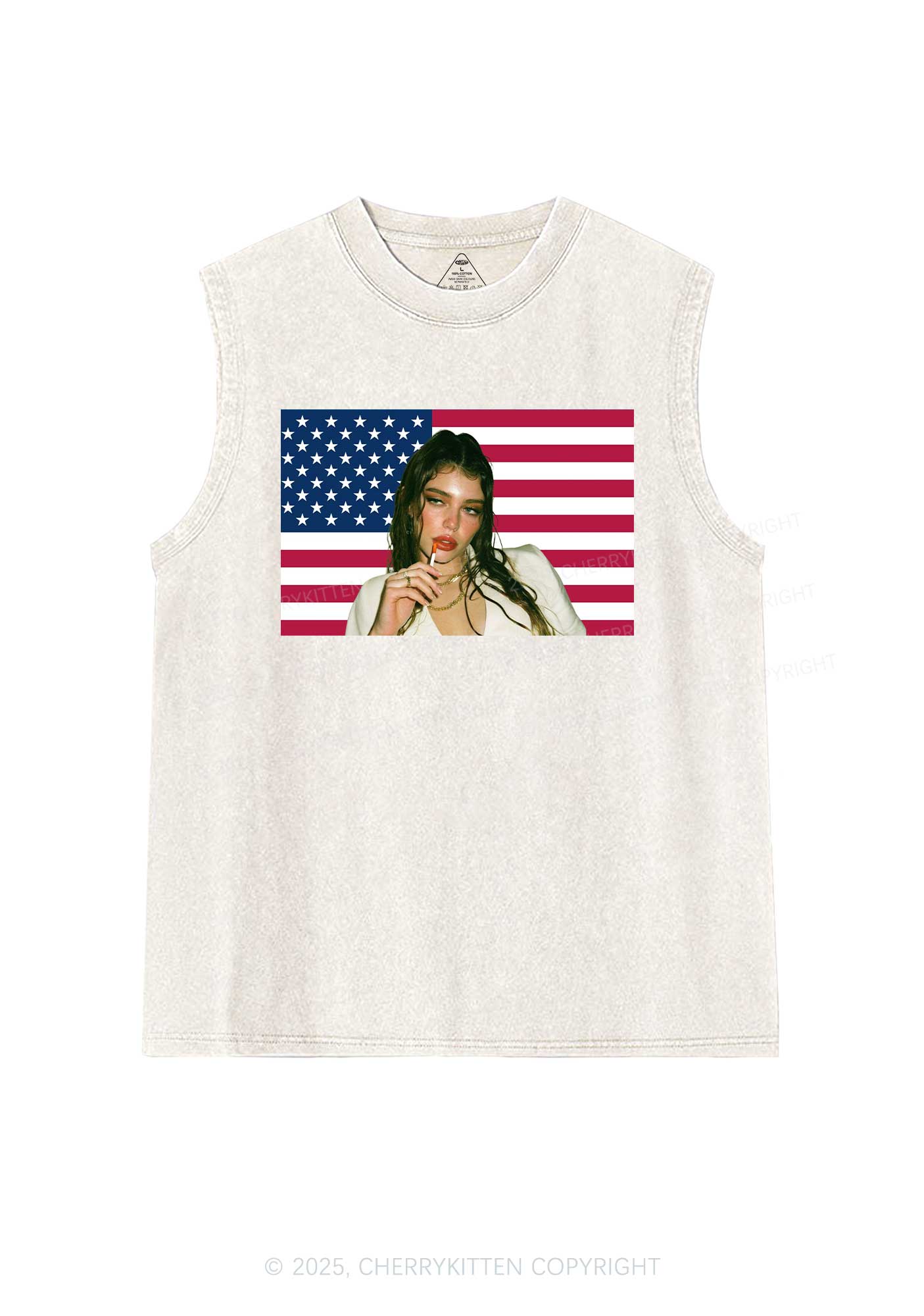 Custom Portrait Flag Y2K Washed Muscle Tank Cherrykitten