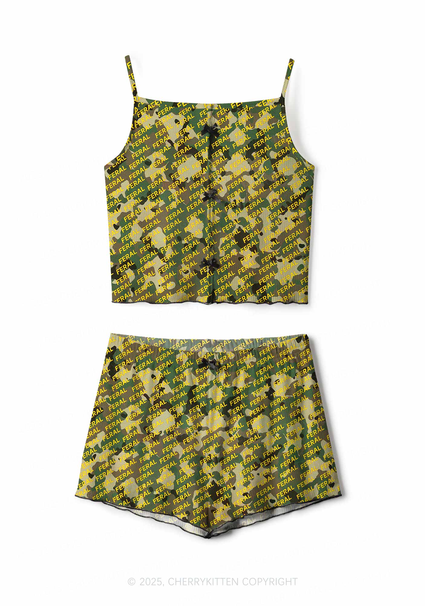 Wild Camouflage Feral Y2K Print Cami Shorts Pajama Set Cherrykitten
