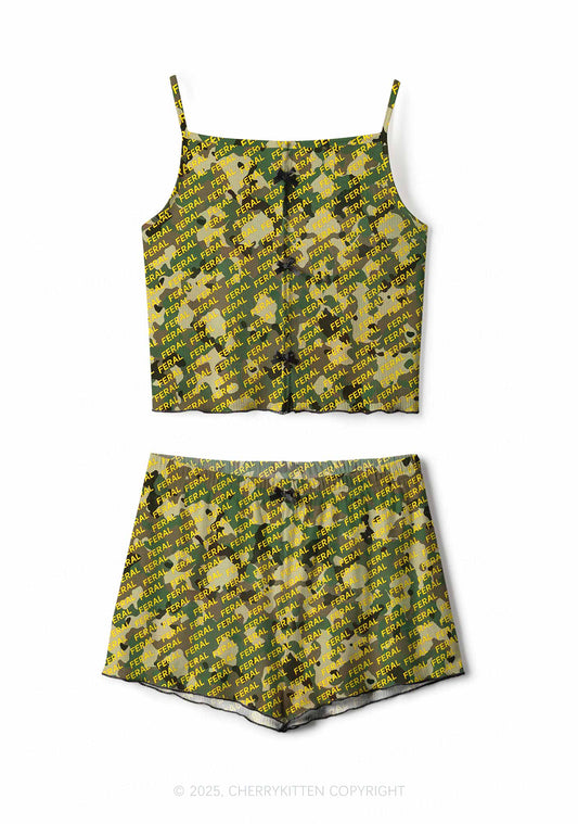 Wild Camouflage Feral Y2K Print Cami Shorts Pajama Set Cherrykitten