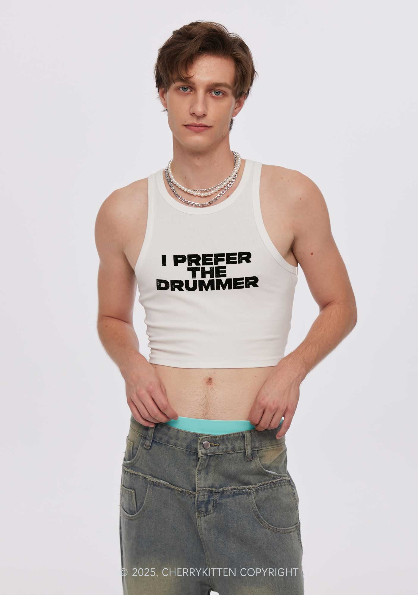 I Prefer The Drummer Y2K Crop Tank Top Cherrykitten