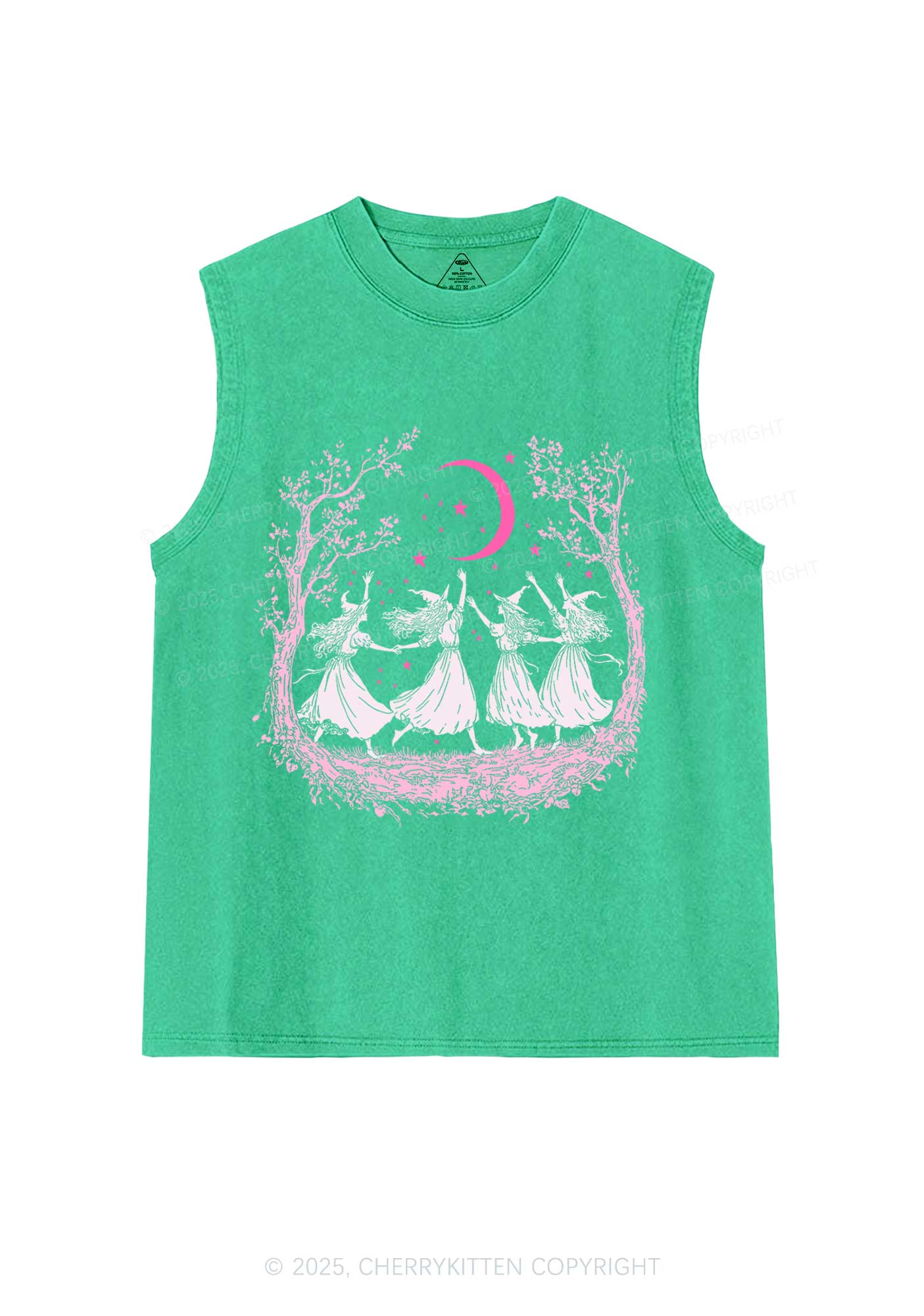 Halloween Witches Dancing Under Moon Y2K Washed Muscle Tank Cherrykitten