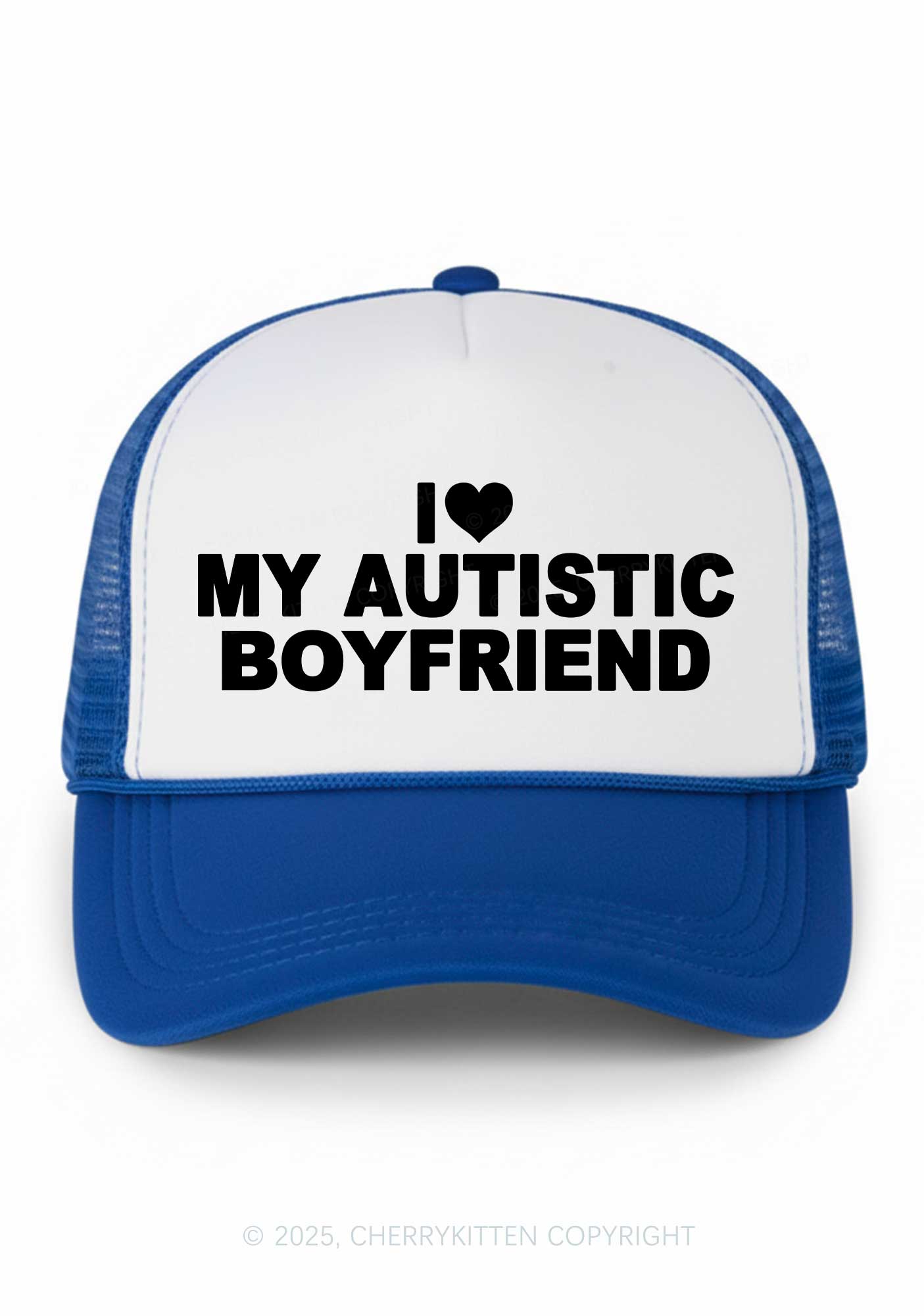 I Love My Autistic GF BF Valentine's Day Y2K Colorblock Trucker Hat Cherrykitten