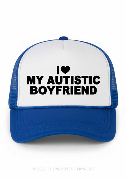 I Love My Autistic GF BF Valentine's Day Y2K Colorblock Trucker Hat Cherrykitten
