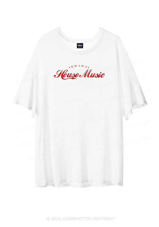 Enjoy House Music Y2K Sheer Boyfriend Tee Cherrykitten